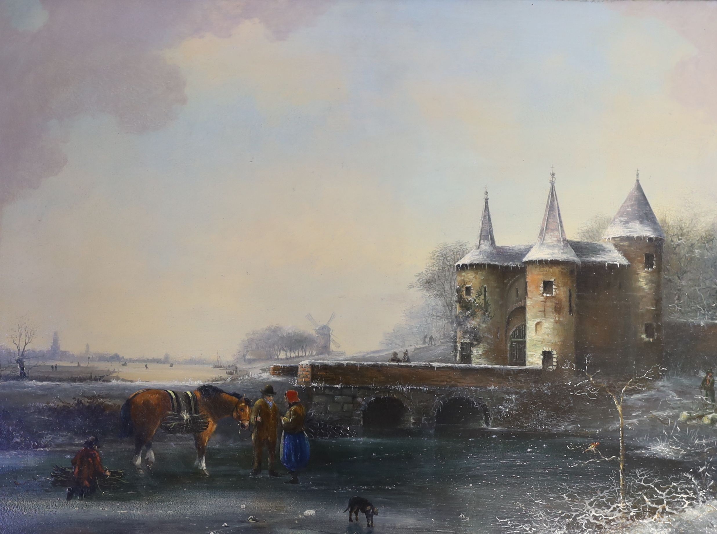 Dutch School, pair of oils on panel, Winter landscapes, 35 x 47cm